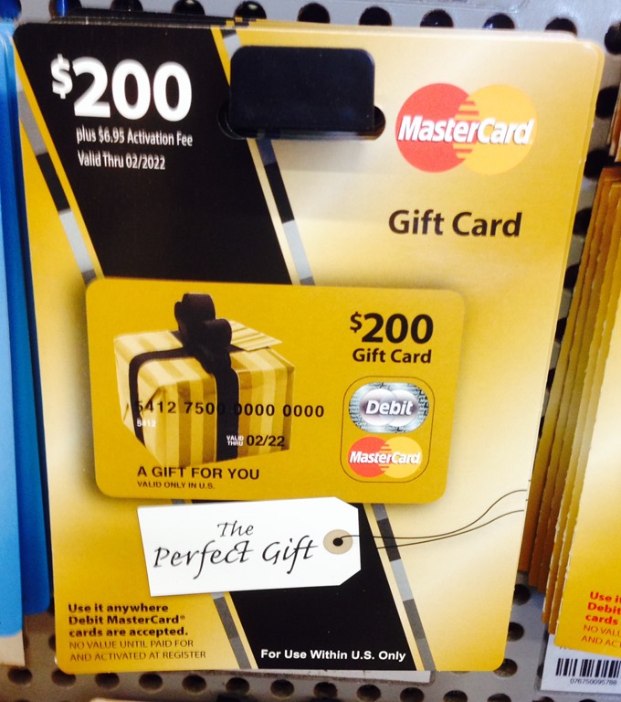 a gift card on a shelf