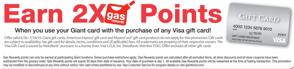 giant stop and shop 2x fuel points visa