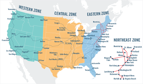 California Zephyr Amtrak zonemap