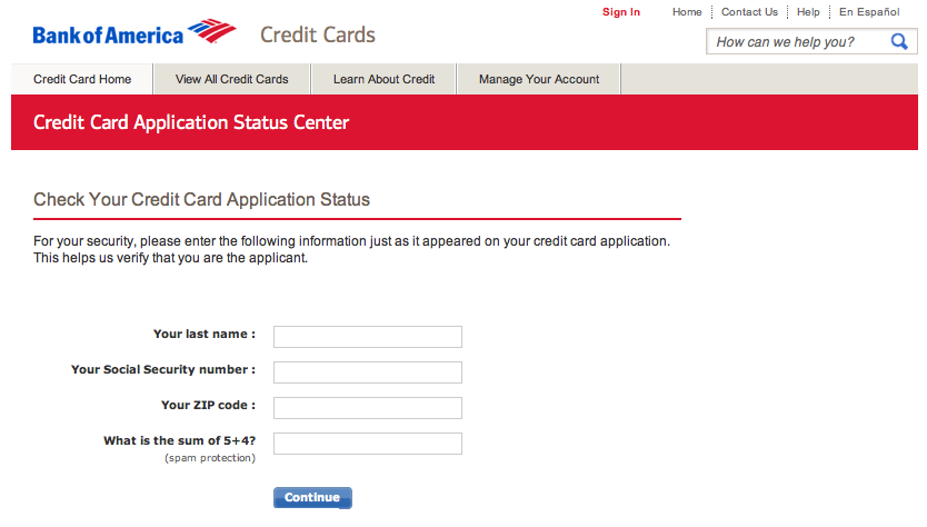 credit card application status