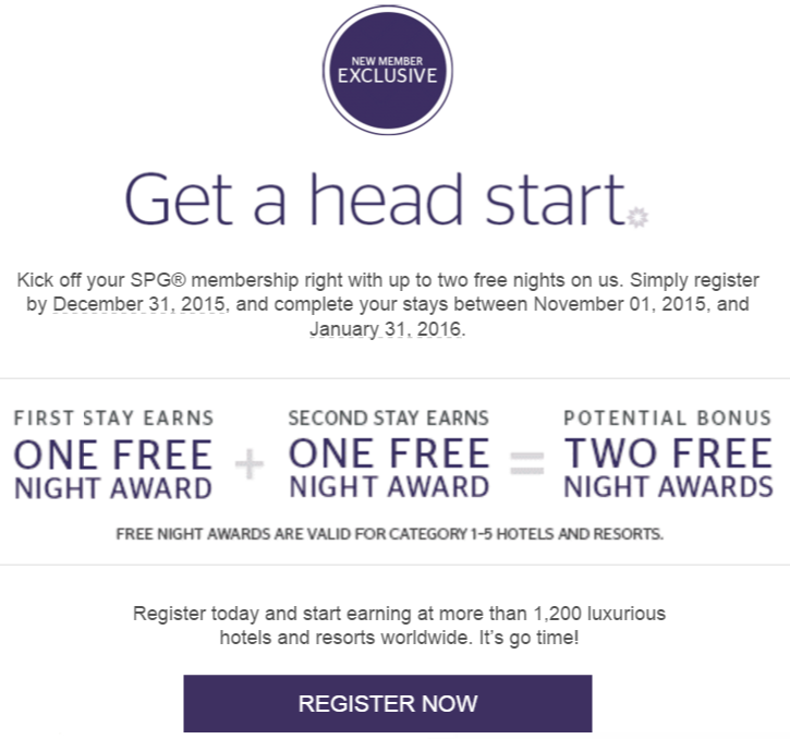 SPG two free nights: a free night award is waiting