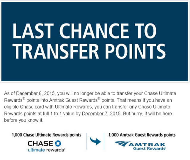 Transfer Chase to Amtrak Last Chance