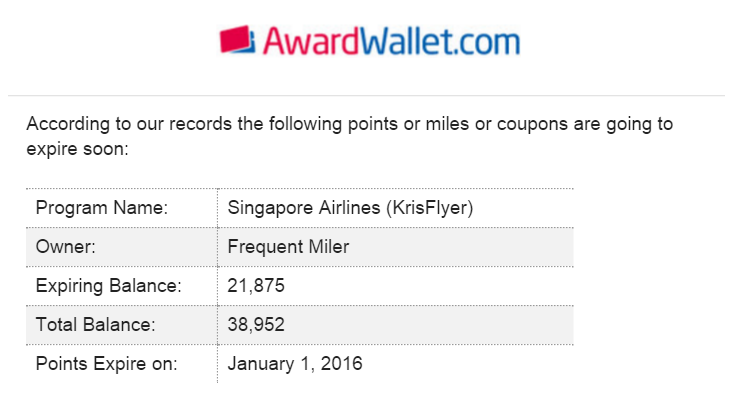 keep Singapore Krisflyer miles from expiring
