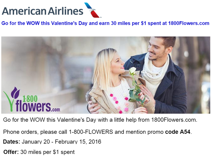 1800Flowers AA 30X buying miles and delivering flowers