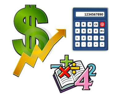 a calculator and symbols of money