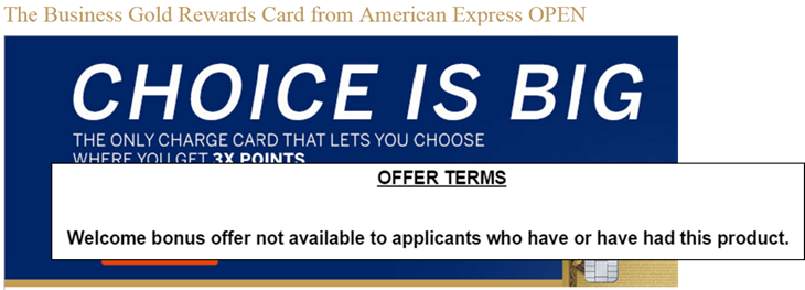Amex business once per lifetime