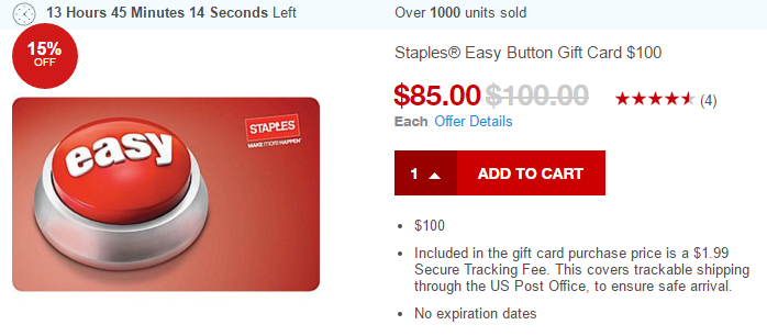 staples daily deal gift card