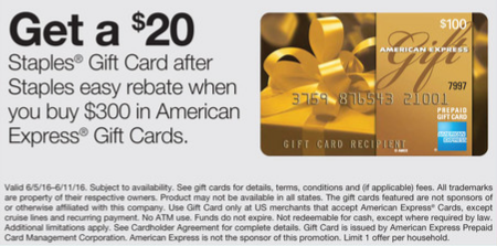 staples amex gift card deal