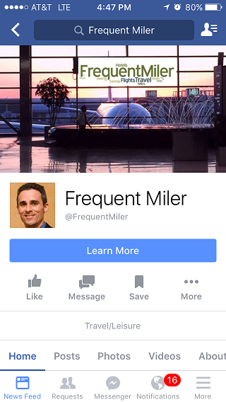 Frequent Miler upgrade Facebook