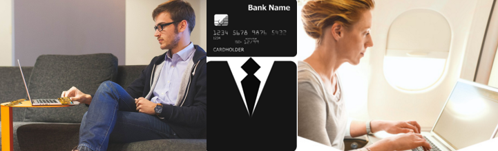 a man and woman using a credit card