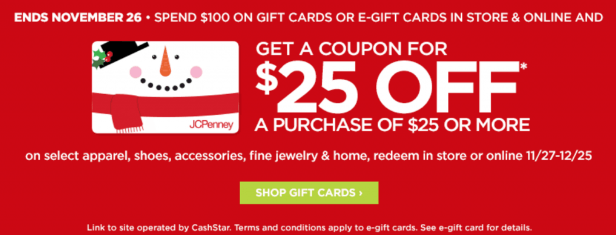a red gift card with white text