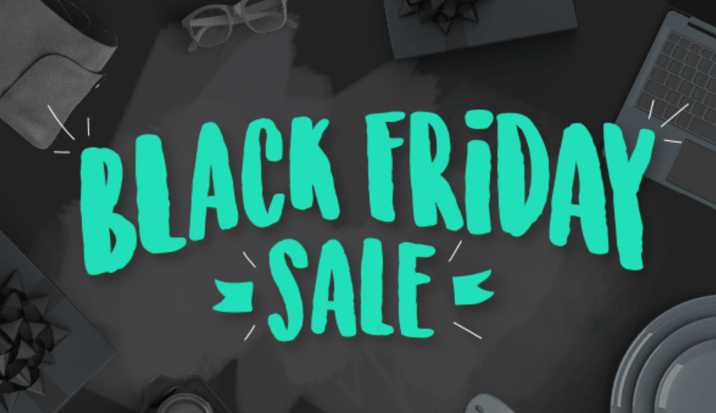a black friday sale with glasses and a bow