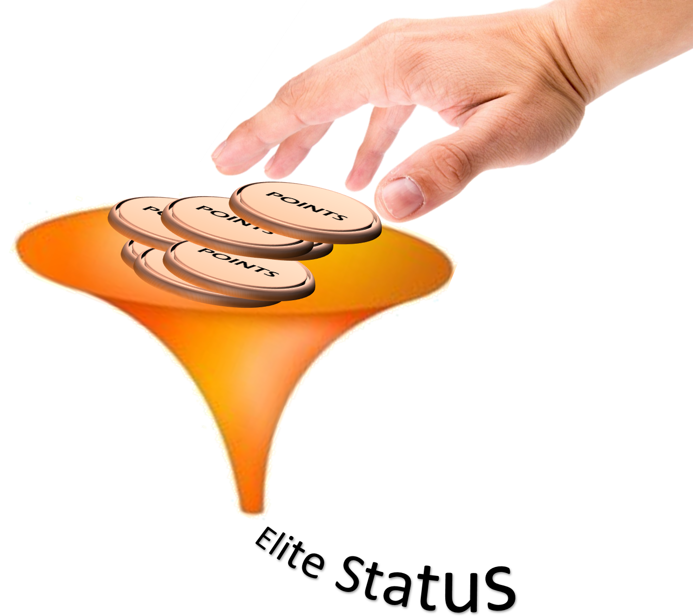 a hand touching a funnel with coins
