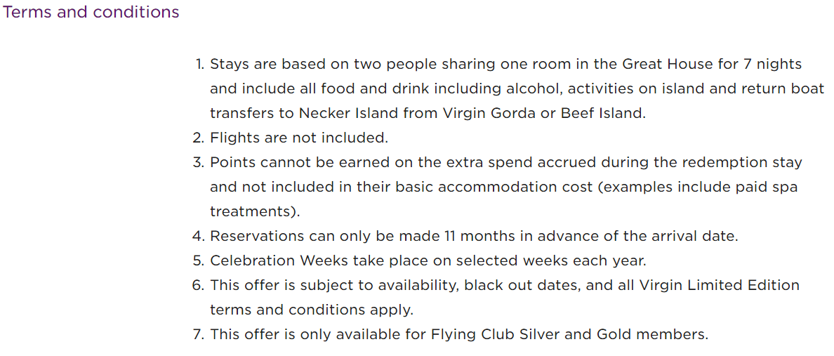 Virgin Atlantic Necker Island Award Terms and Conditions
