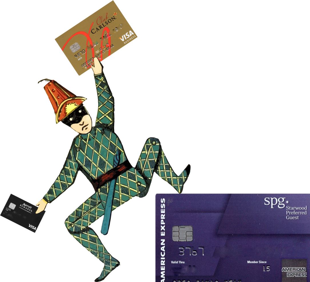 a credit card and a cartoon character