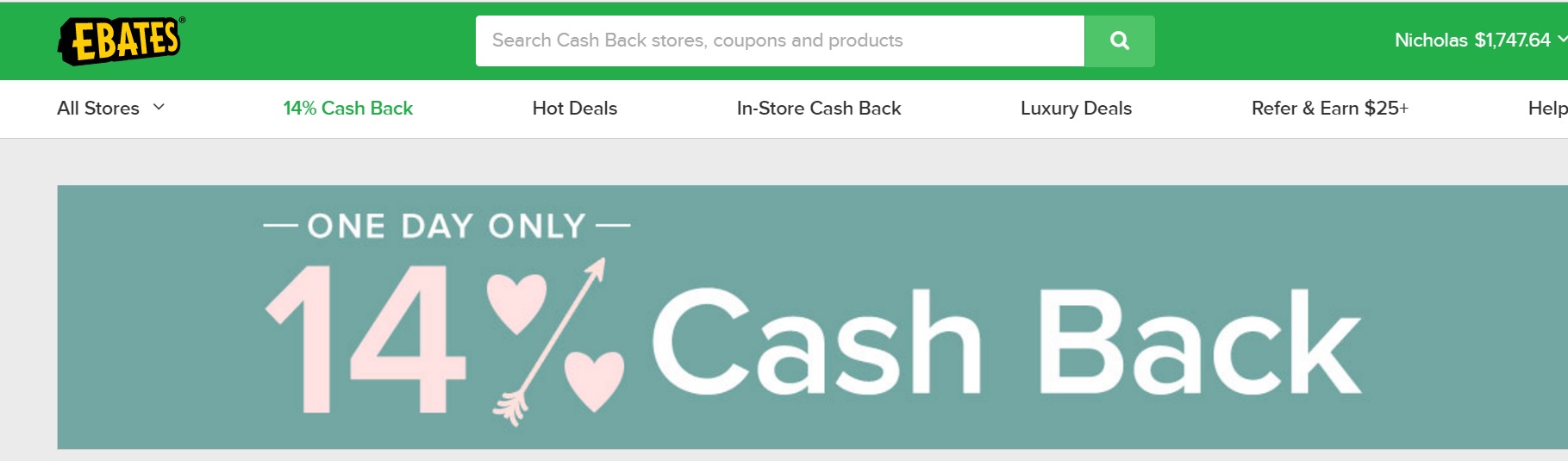 a screenshot of a cash back coupon