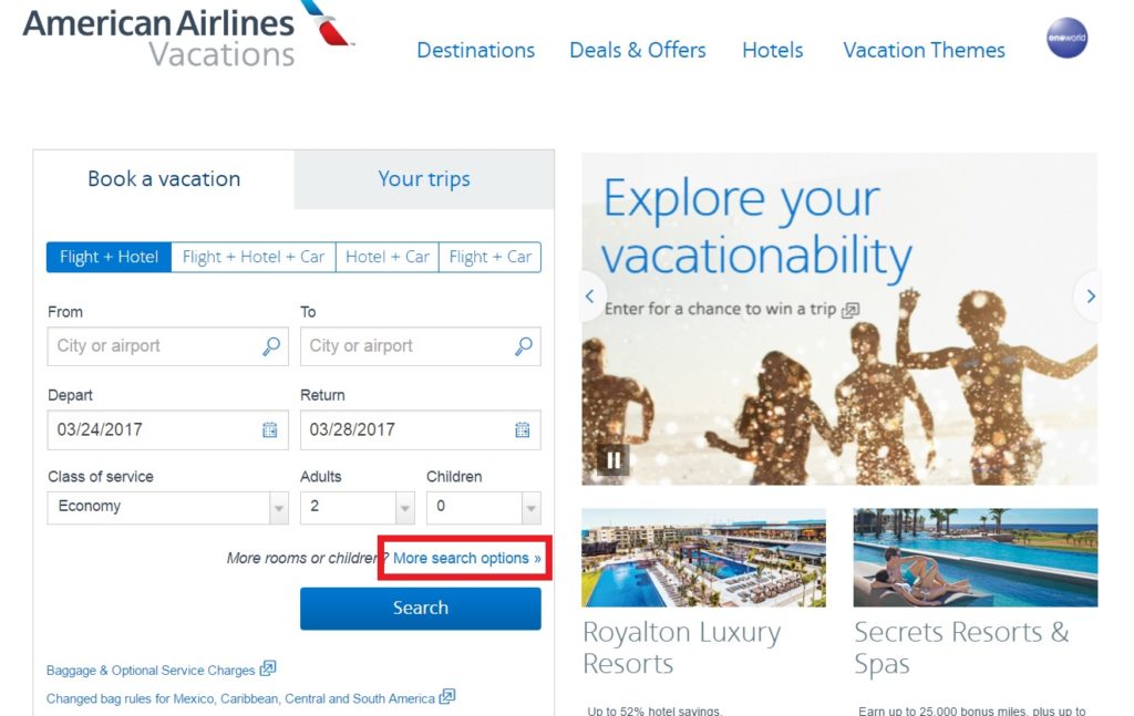 AA Vacations Home Page More Search Options