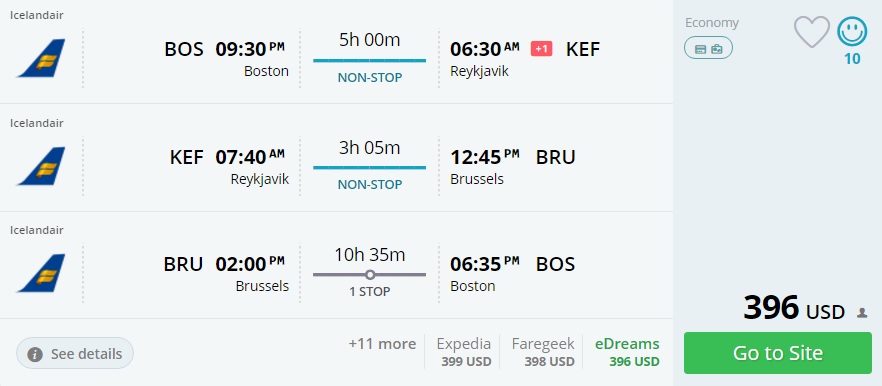 Boston to Iceland and Belgium