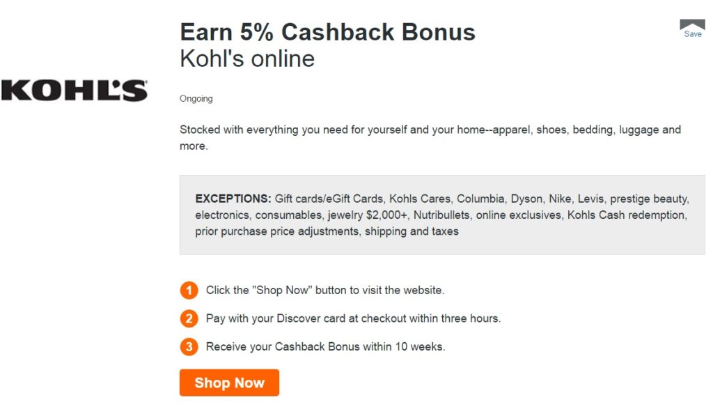 Discover Deals Kohl's 5 Cashback