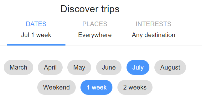 Google Flights Discover Destinations July