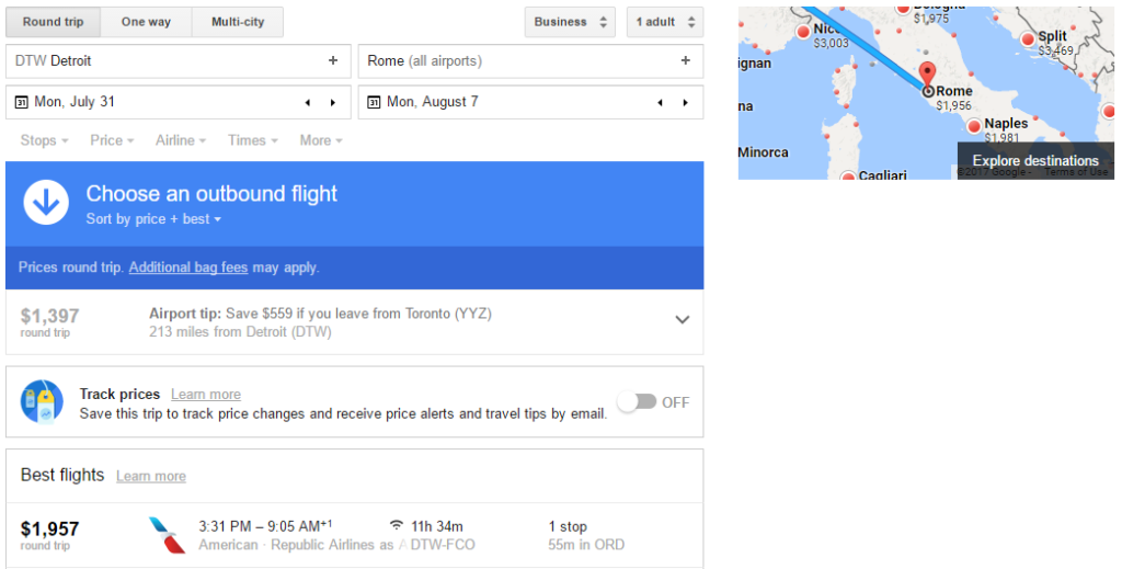 Google Flights Suggest Rome Show Flights
