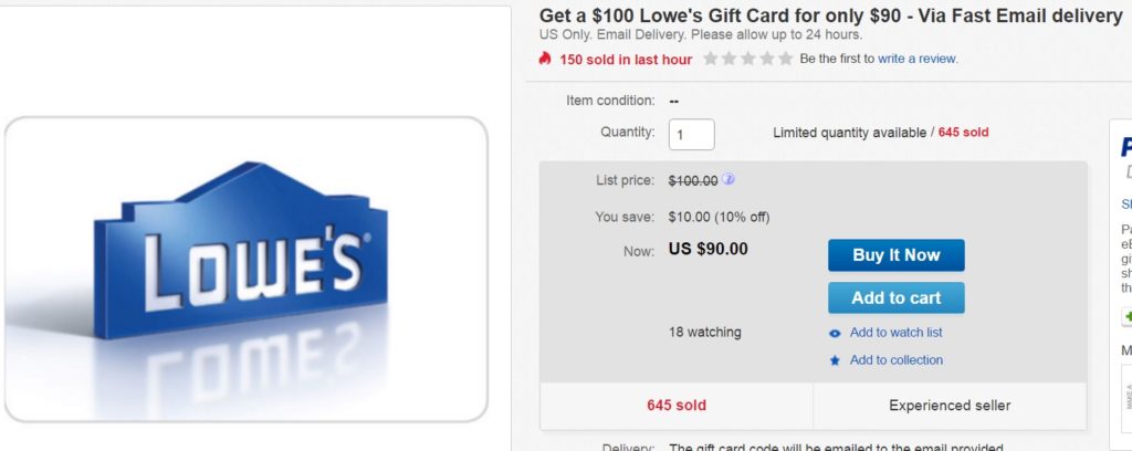 Lowes GC sale