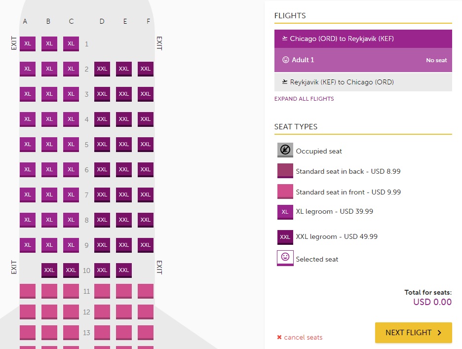 WOW Air Seat Selection A321 Chicago to Iceland