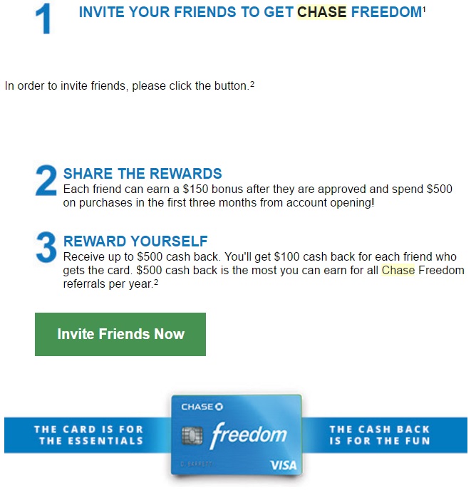 Chase Freedom Referral Steps