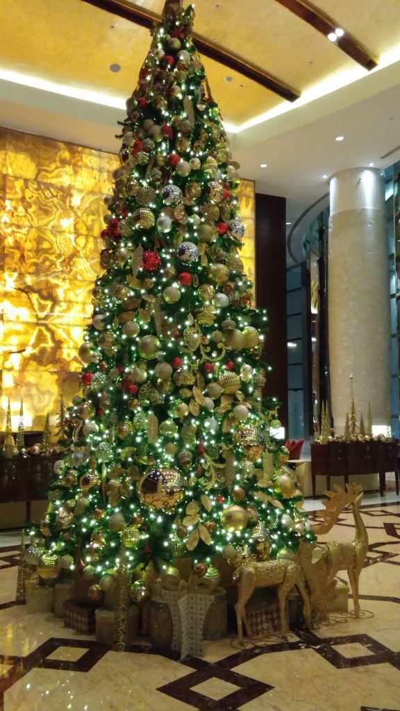 Christmas tree in the lobby of the Conrad Dubai -- a somewhat pricey property on points, but much more accessible thanks to points pooling.