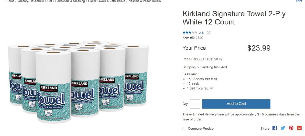Costco Kirkland paper towels