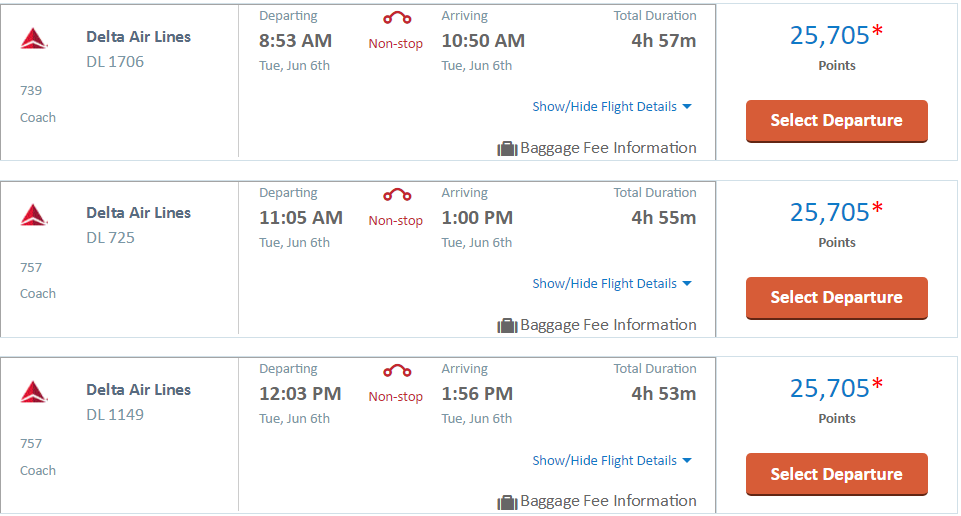 Delta DTW-LAX 317USD CNB 25705 points