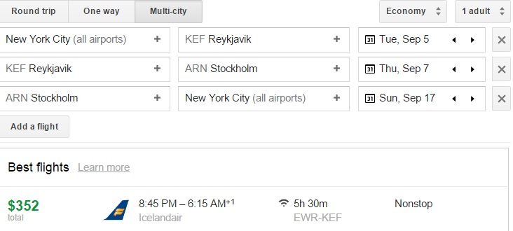 NYC to Stockholm with Stop in Iceland