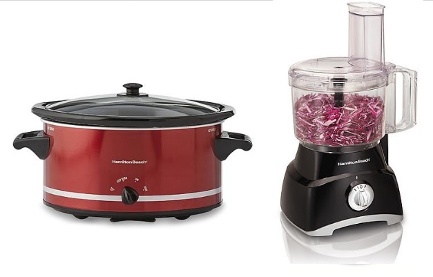 a red and black food processor