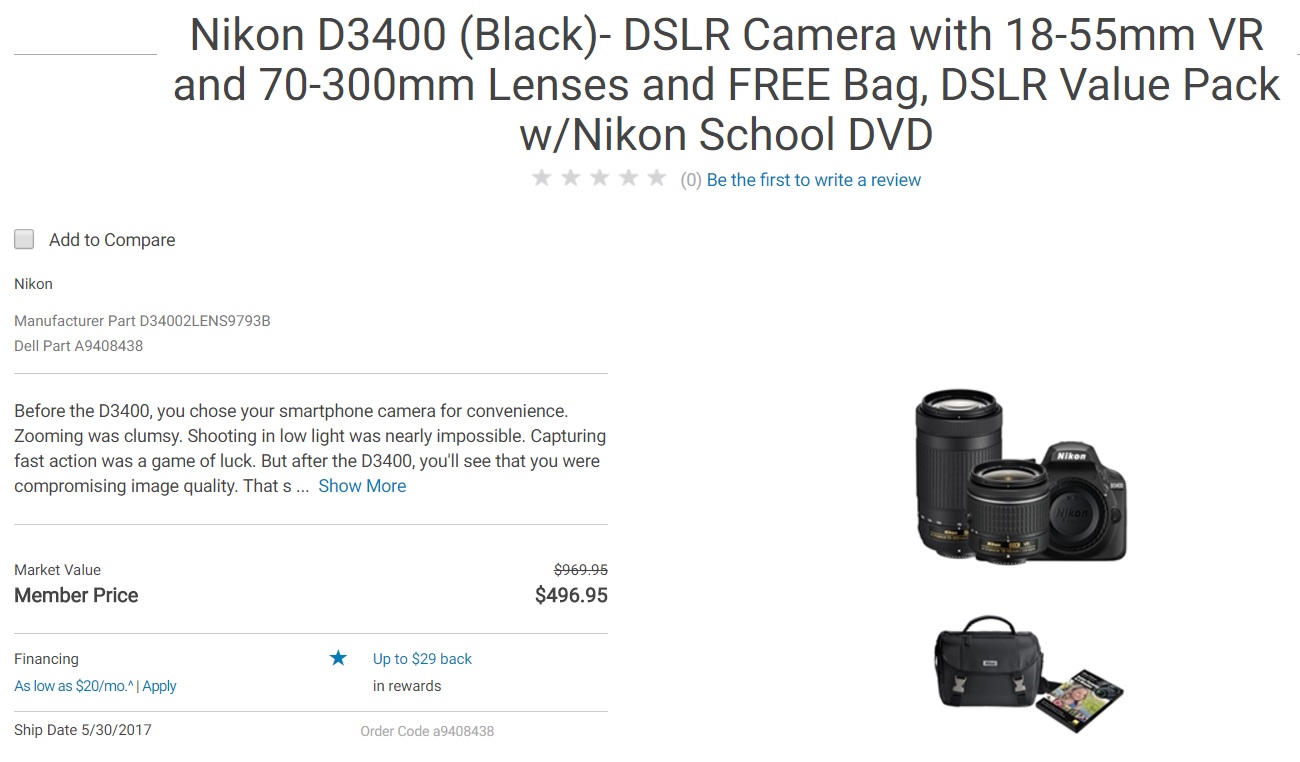 Nikon D3400 (Black)- DSLR Camera with 18-55mm VR and 70-300mm Lenses and FREE Bag, DSLR Value Pack w/Nikon School DVD