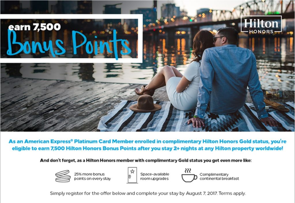 Hilton Honors 7500 Bonus Points Amex Platinum