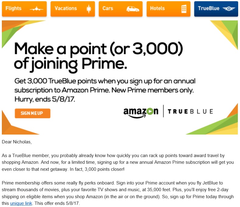 JetBlue Amazon Prime