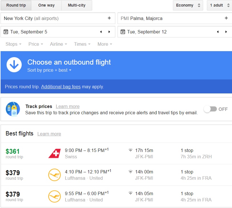 NYC-PMI 361 Google Flights
