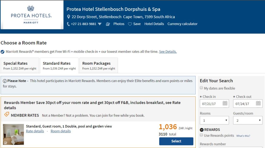 Protea Hotel Stellenbosch Dorpshuis & Spa 1036