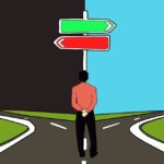 a man standing in front of a street sign