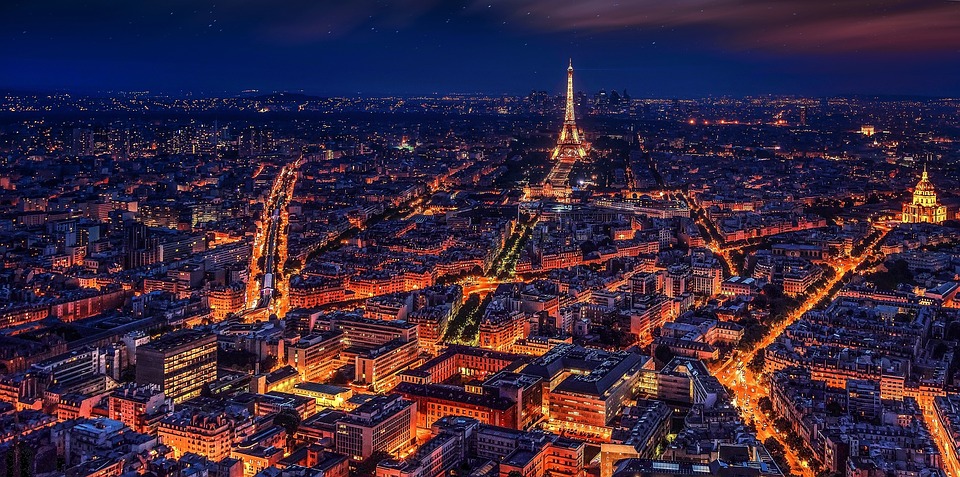 Tour Montparnasse with a tower at night