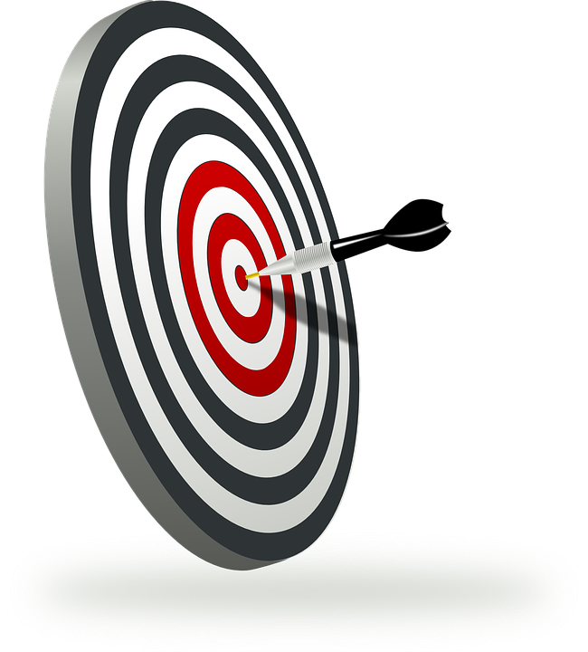 a dart hitting the center of a dart board