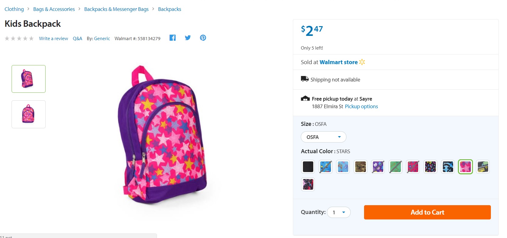 a pink backpack with stars on it