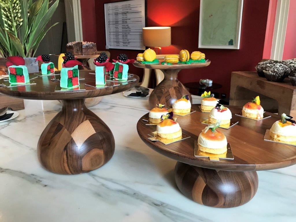 a table with desserts on it
