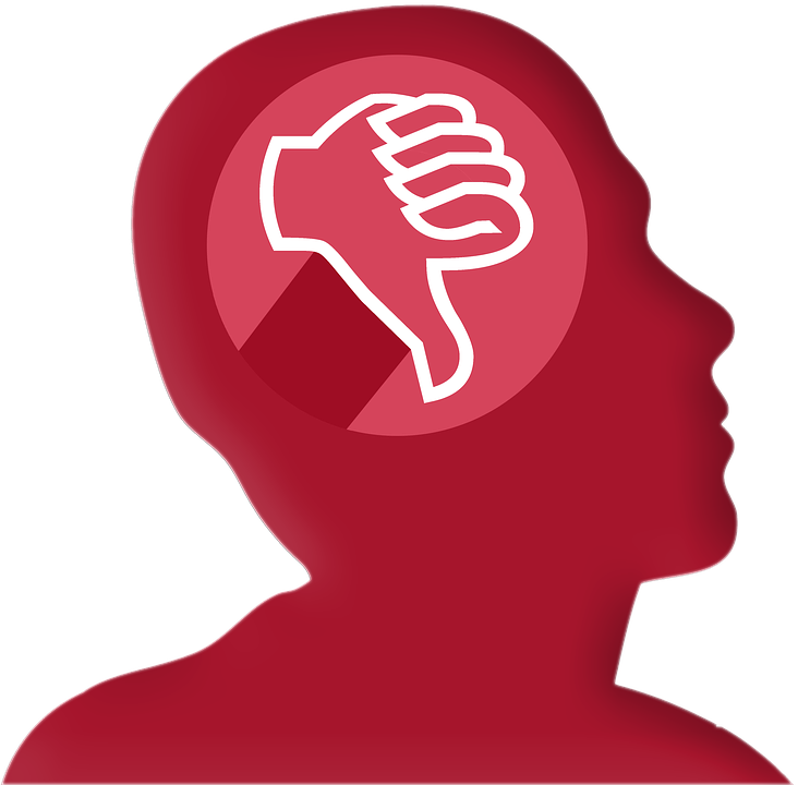 a red silhouette of a person with a thumbs down symbol