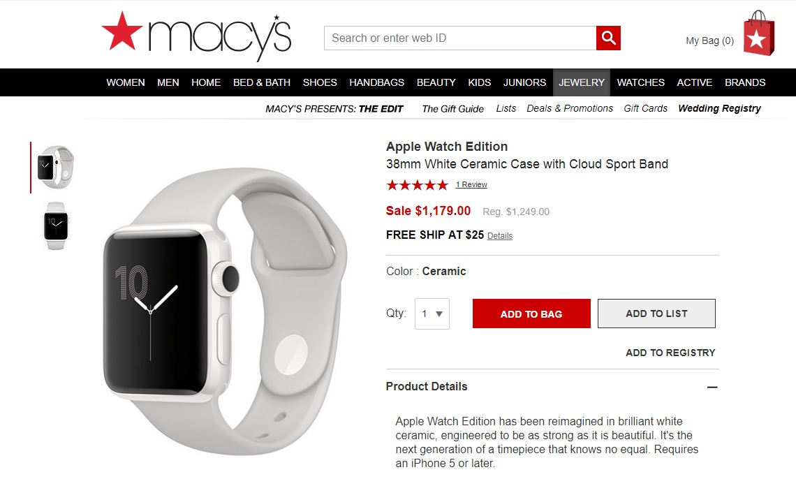 a white watch on a product page