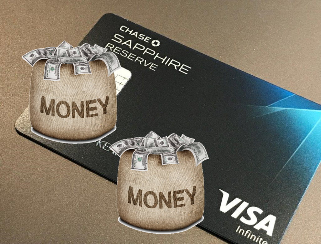 a credit card with money in bags