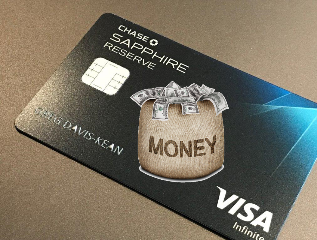 a credit card with money in a bag