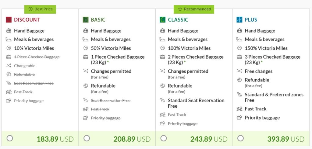a screenshot of a list of luggage