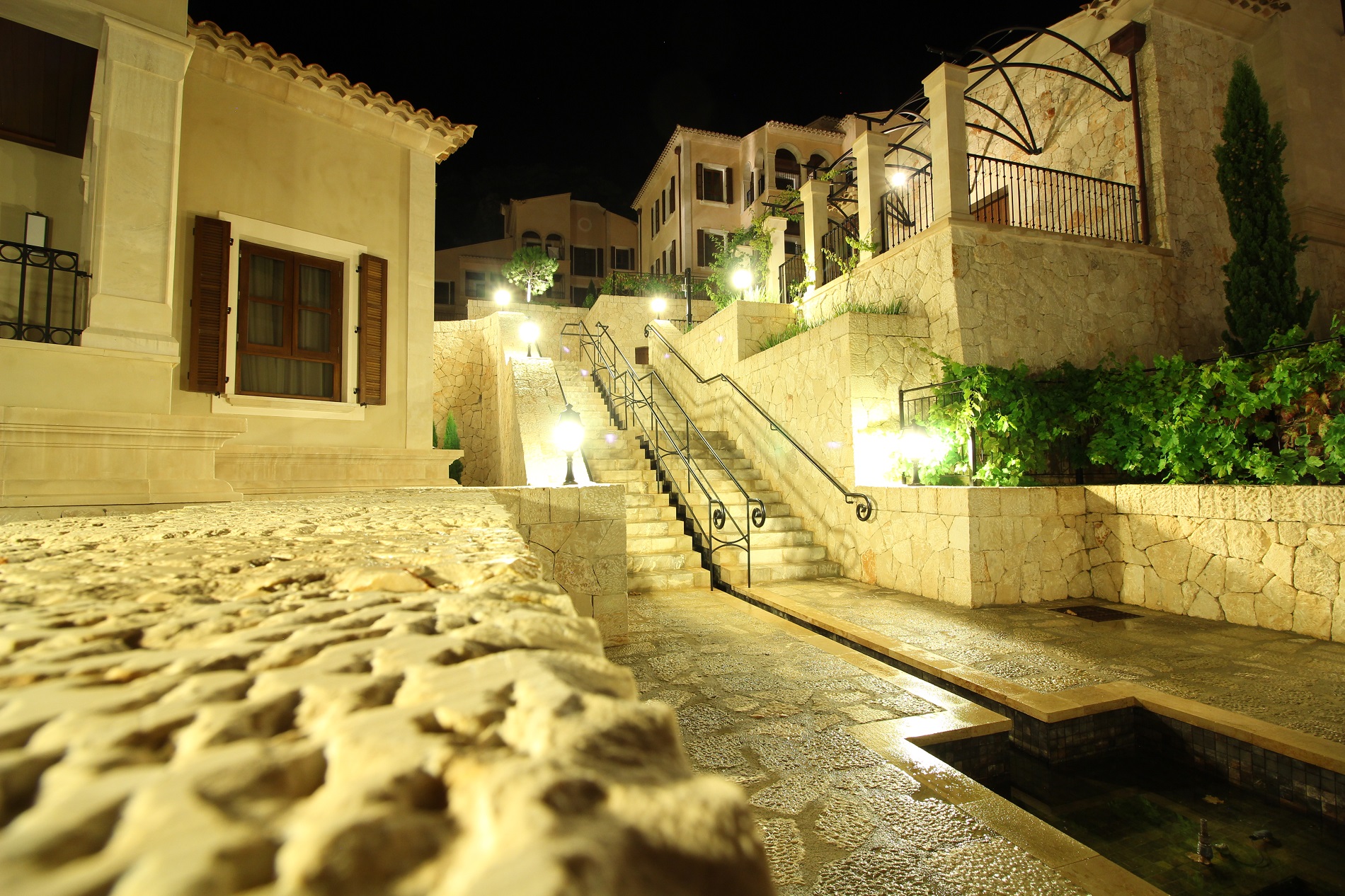 a stone stairs leading to a building