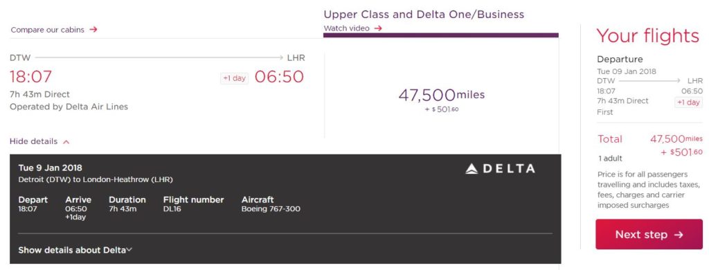 Book Delta with Virgin Atlantic miles online